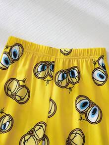 LOONEY TUNES X SHEIN 2件套 女童休闲卡通图案圆领短袖T恤和短裤舒适睡衣套装 - 彩色 - 查看 6