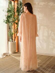 MOTF PREMIUM WOOD FRILL TRIM RUCHED LACE PATCHWORK OVERSIZED NIGHTGOWN, SPRING/SUMMER - Coral Pink - View 7