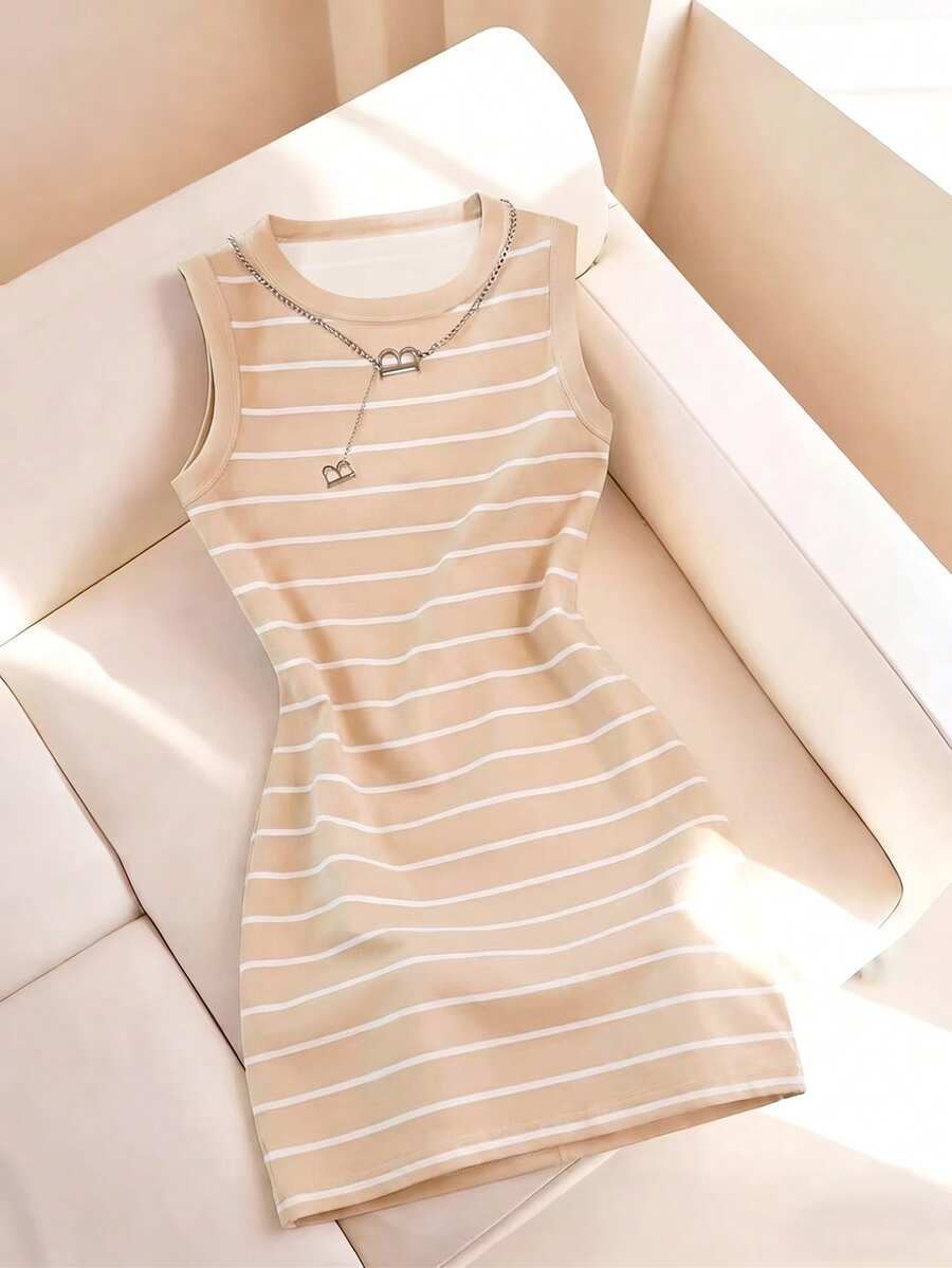 Resyla Women's Spring/Summer New Arrival Striped Print Round Neck Fitted Camisole Dress - Multicolor - View 1