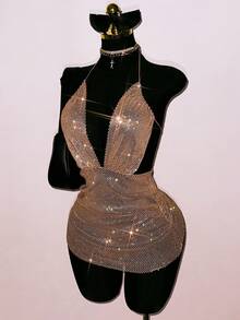 EgrlEra Vestido de fiesta de festival de música para mujer, brillante y transparente, adecuado para festival de música, disfraz de carnaval - Champán - Ver 8