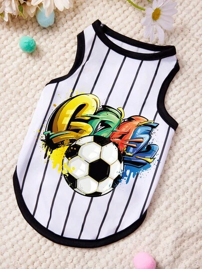 PETSIN 1pc Black And White Football Colored Letter Printed Pet Vest, Gentle And Breathable, Black And White Vertical Stripe Pet Clothing