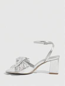CUCCOO SZL Women Bow Decor Heeled Sandals For Summer - Silver - View 4
