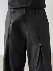 Manfinity Hypemode Men's Versatile Casual Pleated Zip-Up Loose Pants, Daily Wear - Black - View 6