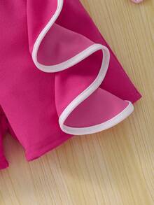 Girls' Sweet Design Set, Spring/Summer, 3D Flower Pearl Decor Sleeveless Top + Contrast Ruffle Hem Shorts, 2pcs Set, Casual, Party 7th Birthday - Hot Pink - View 11