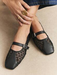 Rosivie Women's Exquisite Breathable Mesh Flats, Fashionable And Comfortable, Square Toe Elegant Flats - Black - View 6