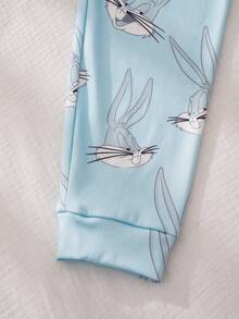 LOONEY TUNES X SHEIN Tween Boy Cartoon Print Short Sleeve Top And Leggings Pajama Set - Blue - View 5