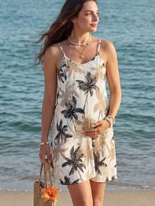 SHEIN 孕妇休闲椰树印花无袖连衣裙，夏季 - 彩色 - 查看 9