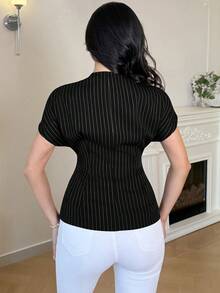 Feyla Women's Fashion Asymmetrical Design Single-Button Waist Shirt - Black - View 3