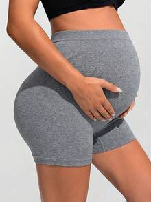 SHEIN Adjustable Waist Casual Sports Shorts For Pregnant Women - Dark Grey - View 4