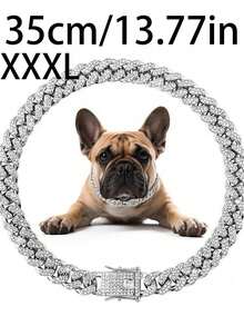 Diamond-Encrusted Silver Dog Collar Dog Necklace Hip-Hop Silver Dog Necklace Large Silver Chain Cat Collar Full Diamond Fashionable Pet Collar - Silver - View 11
