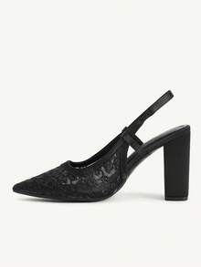 CUCCOO CHICEST 女士秋季新款网面尖头低帮细跟高跟优雅时尚刺绣线粗跟鞋 - 黑色 - 查看 11