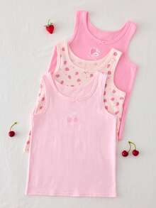 SHEIN Vintaside Kids 4件套女童可爱草莓樱桃水果印花多功能吊带背心套装 - 彩色 - 查看 1