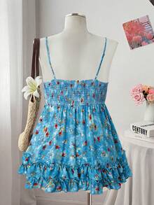 Sweetra Plus Size Women Summer Beach Vacation Ditsy Floral Front Knot Babydoll Cami Top - Multicolor - View 2