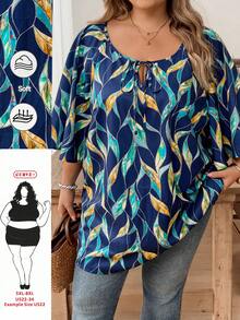SHEIN CURVE+ Áo thun nữ cỡ lớn CURVE PLUS /Ngày Valentine/Áo thun cổ buộc dây tay lửng thoải mái, đa năng, thích hợp mặc hàng ngày đi làm - Nhiều màu - Xem 1