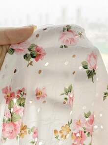 SHEIN 少女休闲日常时尚度假风印花碎花吊带背心，正面中央饰有图案 - 白色 - 查看 3