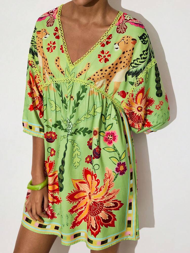 SHEIN Maija Women's Vacation Printed Mini Dress