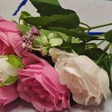 人造花粉色花朵丝绸牡丹花束，适用于婚礼宴会餐桌中心装饰、花艺布置、家居厨房装饰 - 藕粉色 - 查看 3