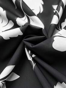 GlowEve CURVE Plus Size Women's Elegant Minimalist Turndown Collar Sleeveless Cinched Waist Long Floral Print Casual Shirt Dress, Spring/Summer - Black - View 6