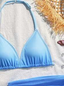 3pcs Girls/Girl Black Series Swimsuit Set, Beach Holiday Party, Spring/Summer - Multicolor - View 5