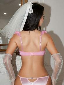 Crystal Vow Pink Lace Trim Cute Bow Lingerie - Pink - View 2