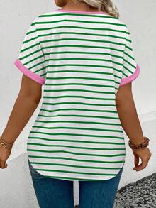 EMERY ROSE Camiseta de manga corta con cuello redondo y estampado de rayas, de talla grande, casual y versátil para primavera/verano - Multicolor - Ver 2