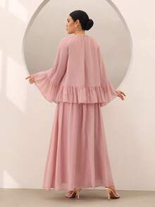 Graceveil Women's Chiffon Flare Sleeve Ruffle Blouse And Elegant Maxi Skirt Set - Pink - View 2