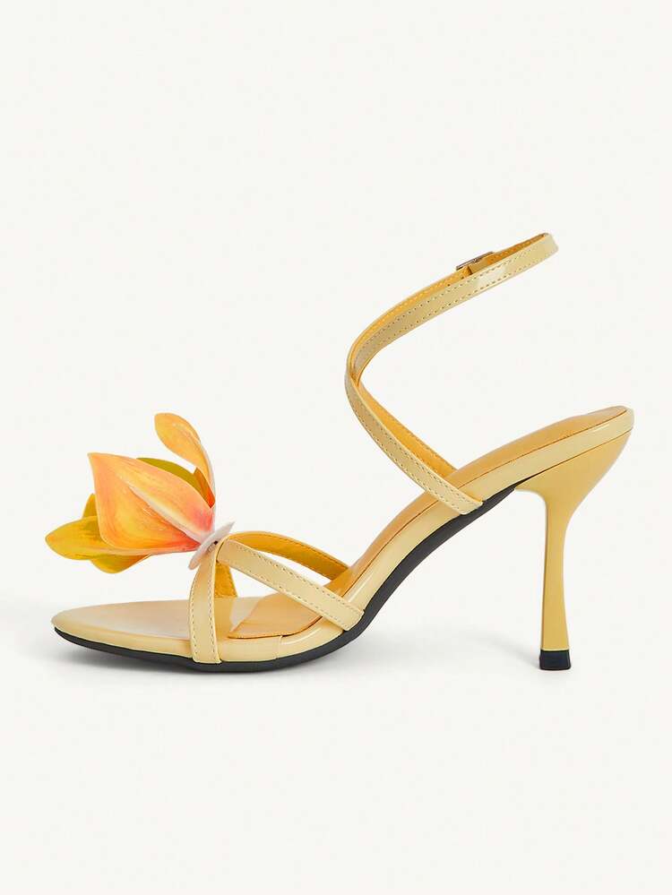 CUCCOO CHICEST Women's Fashionable Elegant 3D Floral Decor High Heel Sandals