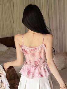 Joudiya Women Floral Print Camisole - Pink - View 4