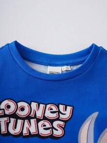 LOONEY TUNES X SHEIN Bộ áo thun ngắn tay cổ tròn in hình hoạt hình dễ thương cho bé trai, thích hợp mặc mùa hè. - Nhiều màu - Xem 4