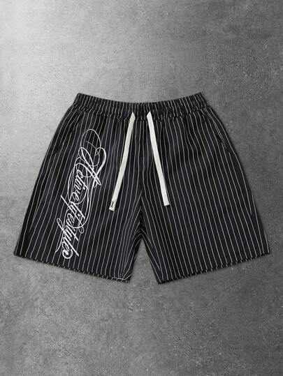 ROMWE MEN Men's Slogan Print Casual Shorts, Suitable For Spring And Summer