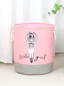 A Pink Folding Fabric Laundry Bucket With A Dancing Girl Design. - Pink - View 6