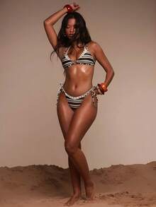 Musera Resort 镶钻双层环扣比基尼上衣（仅上装）泳装度假夏季旅行沙滩装 Terra Sol Spring - 棕色 - 查看 6