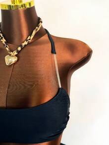 Slaydiva 女士黑色比基尼套装，适合拍照、度假、游泳、健身、海滩、日光浴，时尚简约，透明肩带，泳池派对，凸显身材，春夏款 - 黑色 - 查看 11