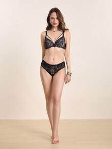 Hourtrue Damen Romantischer Sexy Spitzen-Patchwork BH mit verstellbaren Trägern für den Sommer - Aprikosenfarben - Übersicht 7