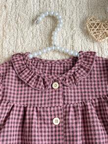 Bộ 2 áo khoác cardigan kẻ caro hồng cho bé gái, kiểu dáng rộng rãi thoải mái, thiết kế viền bèo nhún, trang phục thường ngày dễ thương và năng động. - Màu Hồng  Dưa hấu - Xem 4
