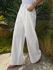 Livesso Women's Loose Casual Vacation Style Distressed Pink Wide Leg Jeans, Suitable For Spring & Summer - White - View 3