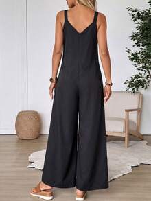 EMERY ROSE Women's Casual Vacation & Commute Solid Color Loose Wide Leg Jumpsuit - Black - View 2