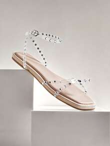 SHUZIA Women's Fashion Comfy Rhinestone Decor Strapy Flat Sandals - Clear - View 7