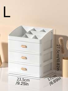 1pc White Nordic Style Desktop Multi-Layer Divided Makeup Organizer Box, Cream Cosmetics Grid Display Rack, Household Desktop Portable Drawer With Light Luxury Storage Box For Storage - White - View 6