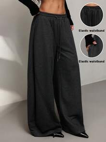 SHEIN PETITE 2025秋冬新款条纹运动裤，松紧腰，锥形裤腿，优雅都市风，适合万圣节、约会、派对、旅行、圣诞节、婚礼宾客、生日、商务休闲、办公室等场合，是秋季女装的理想之选。 - 灰色 - 查看 3