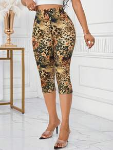 SHEIN Lady 女士碎花紧身七分打底裤 - 彩色 - 查看 3