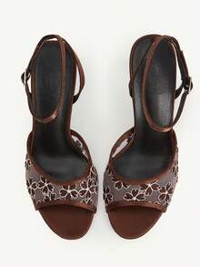 CUCCOO CHICEST 女鞋网纱材质，夏季时尚百搭高跟鞋，新款性感细高跟凉鞋 - 咖啡棕 - 查看 10