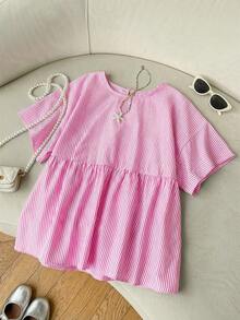 SHEIN EZwear 粉色条纹梭织女式衬衫 - 粉色 - 查看 9
