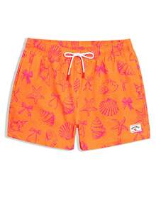 Manfinity Swimmode Men's Casual Vacation Printed Drawstring Beach Shorts, Holiday - Orange - View 7