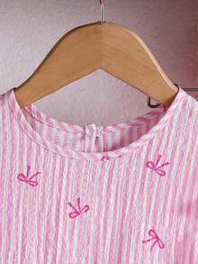 Elladie kids Young Girl (Small) Textured Fabric Short Sleeve Button Back T-Shirt & Casual Pants Set - Pink - View 7