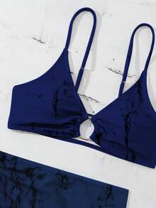 SHEIN Swim Bộ Bikini 3 Cái/bộ Đi Biển Mùa Hè (In Ngẫu Nhiên) - Màu xanh hải quân - Xem 5