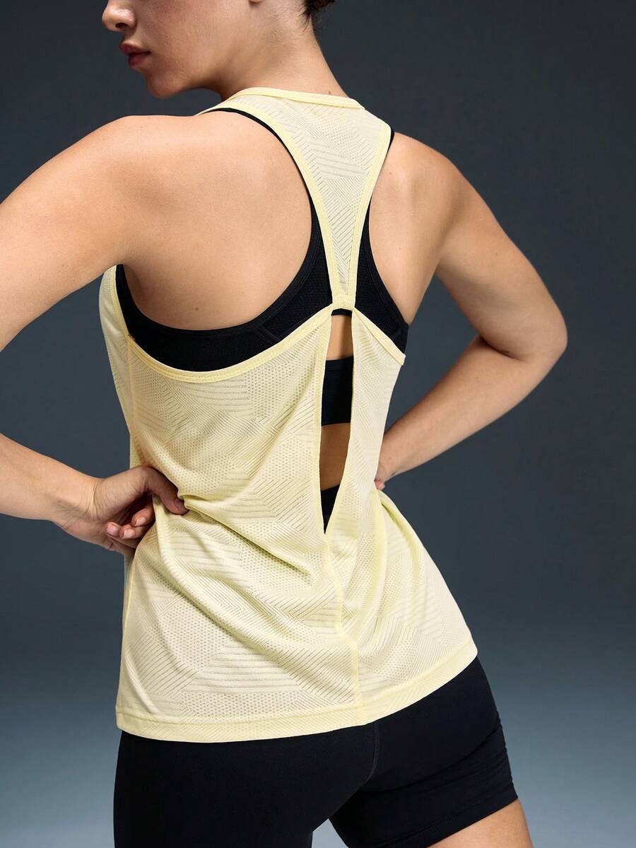 Powerista Áo tank top thể thao nữ đa năng in chữ, chất liệu lưới xuyên thấu, kiểu dáng thường ngày. - Màu vàng - Xem 1