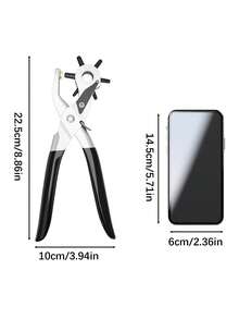 1 pieza Herramienta multifunción para perforar cinturones, Herramienta perforadora de cuero de 8.5" de alta resistencia con 6 tamaños giratorios para perforar manualmente cinturones, correas de relojes, correas, collares de perro, sillas de montar, zapatos, tela, proyectos de bricolaje en el hogar o artesanía. Regalo navideño - Negro - Ver 6