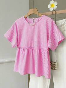 SHEIN EZwear 粉色条纹梭织女式衬衫 - 粉色 - 查看 6