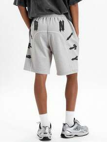 ROMWE MEN Essentials Men's Summer Casual Fashion Street Sweat-Absorbent Embroidered Drawstring Waist Contrast Piping Loose Shorts For Daily Commute - Grey - View 1